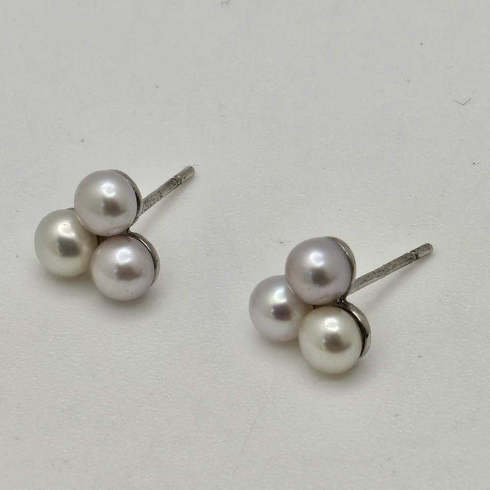 Triple Pearl Earrings Sterling Silver 925 1.4g